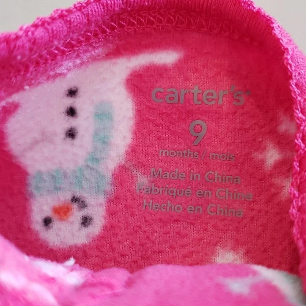 Carter's Fleece Snowmen and Penguin Footie Sleeper PJs baby girl 9m Pink